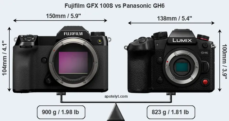 Size Fujifilm GFX 100S vs Panasonic GH6