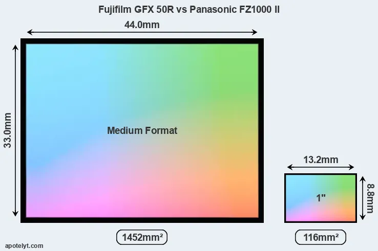 Fujifilm GFX 50R and Panasonic FZ1000 II sensor measures