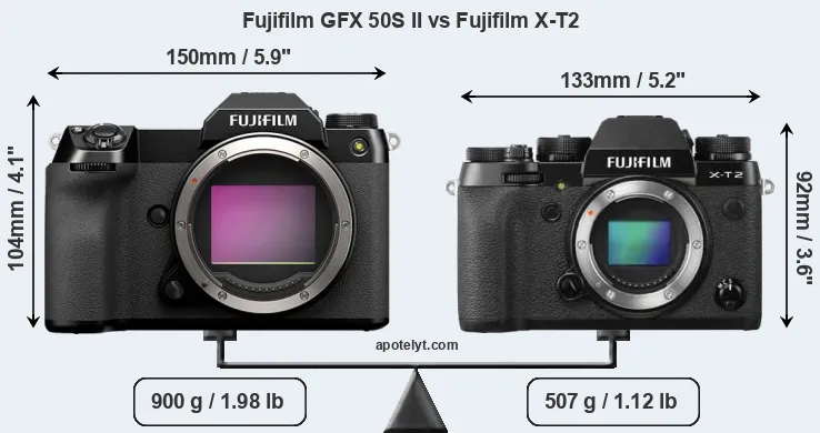 Size Fujifilm GFX 50S II vs Fujifilm X-T2
