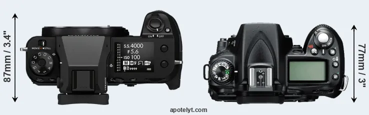 Compare GFX 50S II versus D90 top