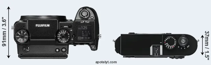 Compare GFX 50S versus M9 top