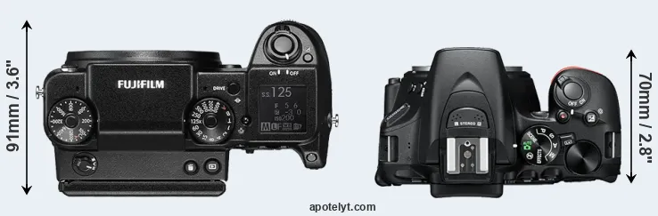 Compare GFX 50S versus D5600 top