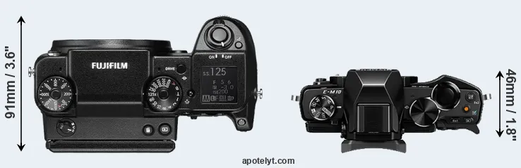 Compare GFX 50S versus E-M10 top
