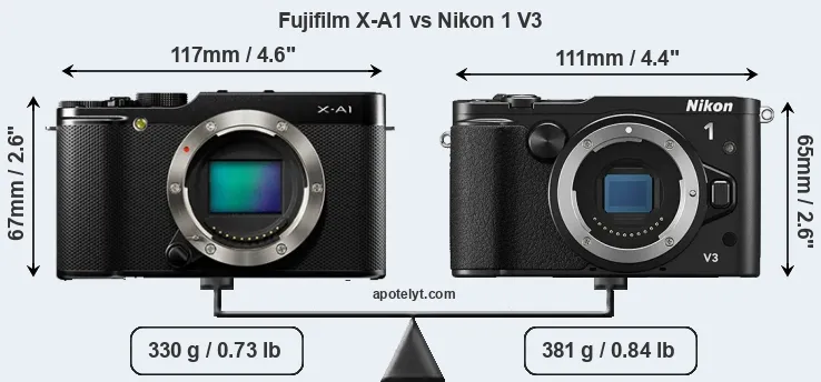 Size Fujifilm X-A1 vs Nikon 1 V3