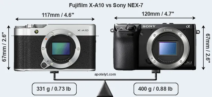 Size Fujifilm X-A10 vs Sony NEX-7