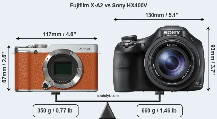 Size Fujifilm X-A2 vs Sony HX400V