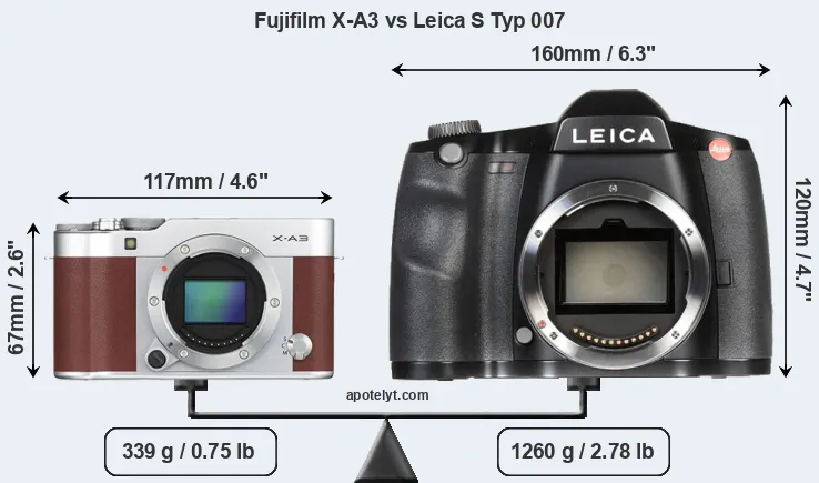 Size Fujifilm X-A3 vs Leica S Typ 007