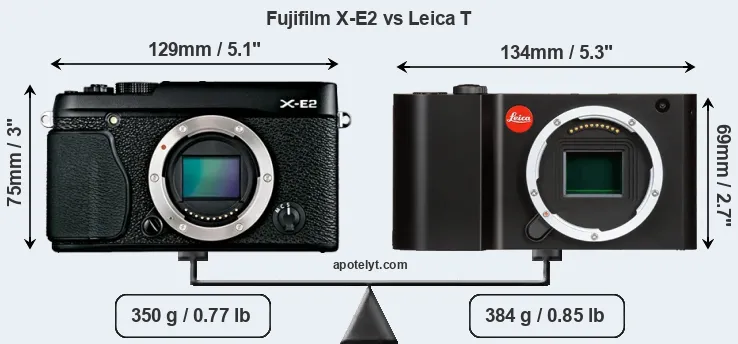 Size Fujifilm X-E2 vs Leica T