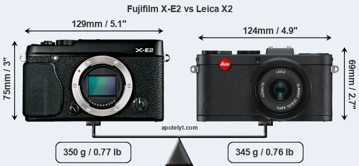 Size Fujifilm X-E2 vs Leica X2