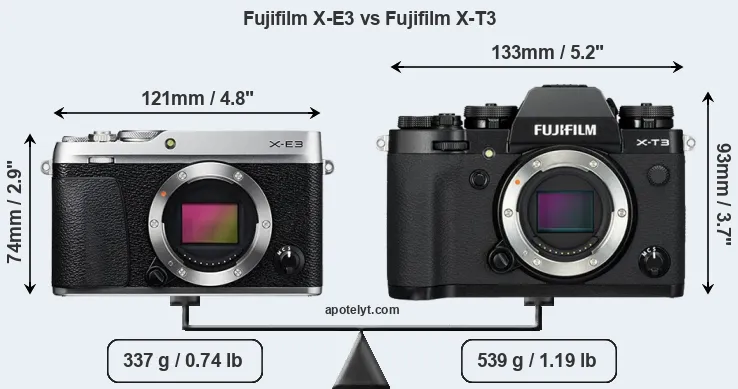 Size Fujifilm X-E3 vs Fujifilm X-T3