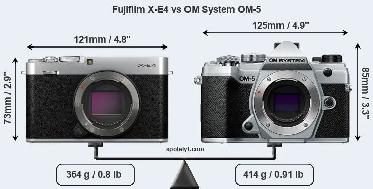 Size Fujifilm X-E4 vs OM System OM-5