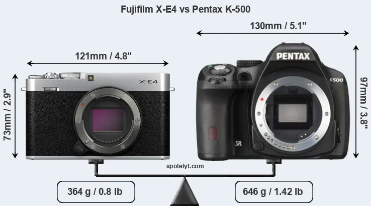 Size Fujifilm X-E4 vs Pentax K-500