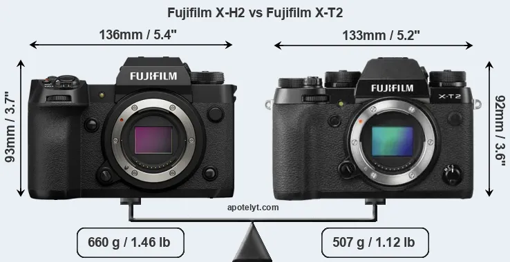 Size Fujifilm X-H2 vs Fujifilm X-T2