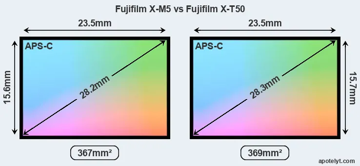 Fujifilm X-M5 and Fujifilm X-T50 sensor measures