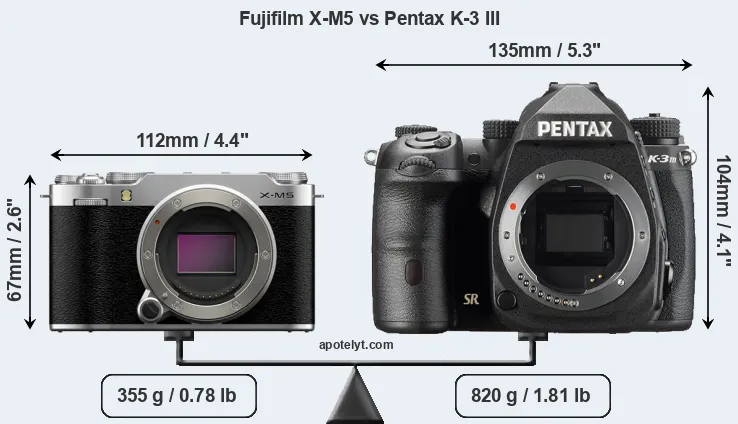 Size Fujifilm X-M5 vs Pentax K-3 III