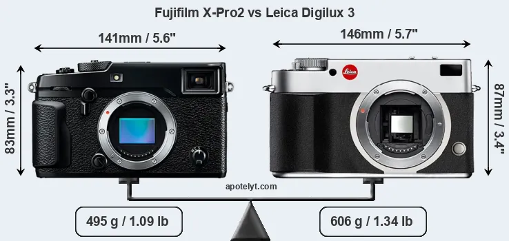 Size Fujifilm X-Pro2 vs Leica Digilux 3