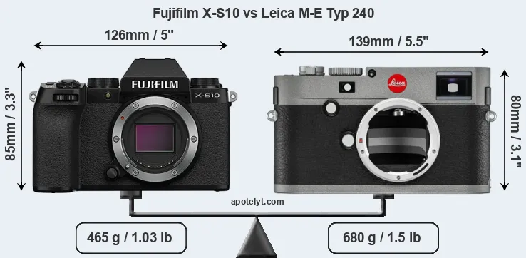 Size Fujifilm X-S10 vs Leica M-E Typ 240
