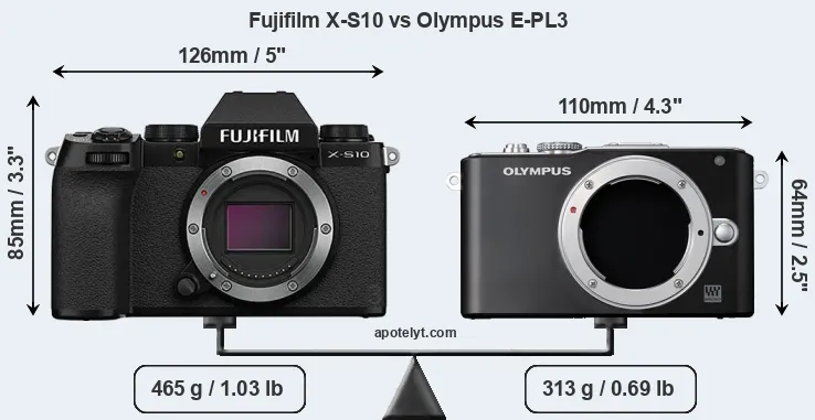 Size Fujifilm X-S10 vs Olympus E-PL3
