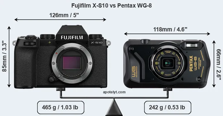 Size Fujifilm X-S10 vs Pentax WG-8