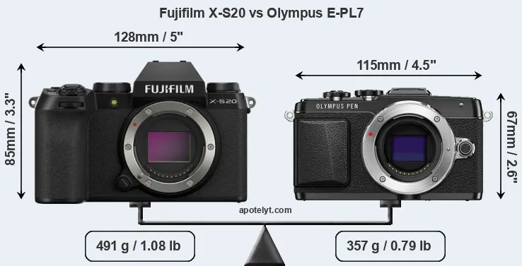 Size Fujifilm X-S20 vs Olympus E-PL7