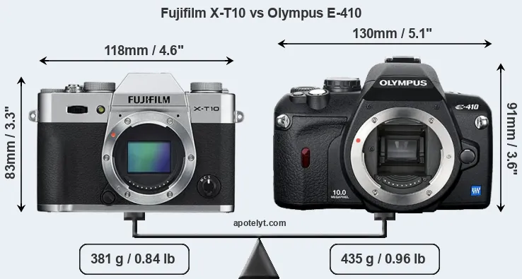Size Fujifilm X-T10 vs Olympus E-410