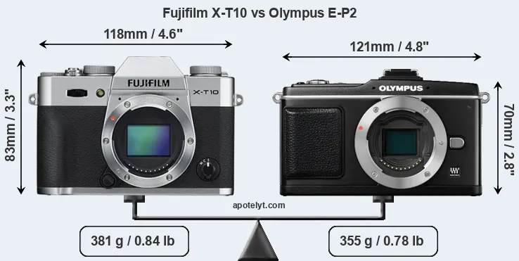 Size Fujifilm X-T10 vs Olympus E-P2