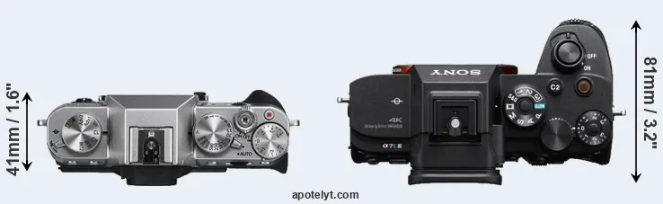 Compare X-T10 versus A7S III top