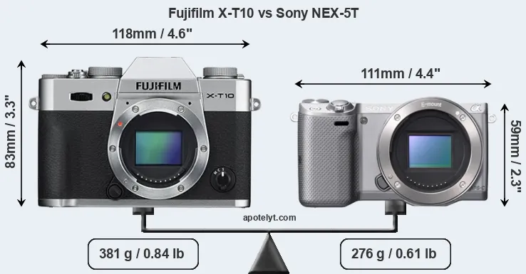 Size Fujifilm X-T10 vs Sony NEX-5T