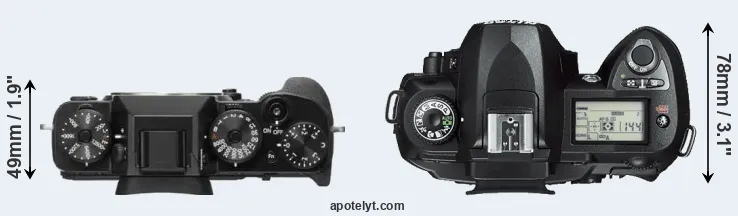 Compare X-T2 versus D70s top