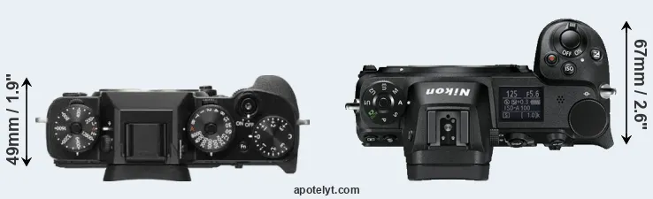 Compare X-T2 versus Z6 top