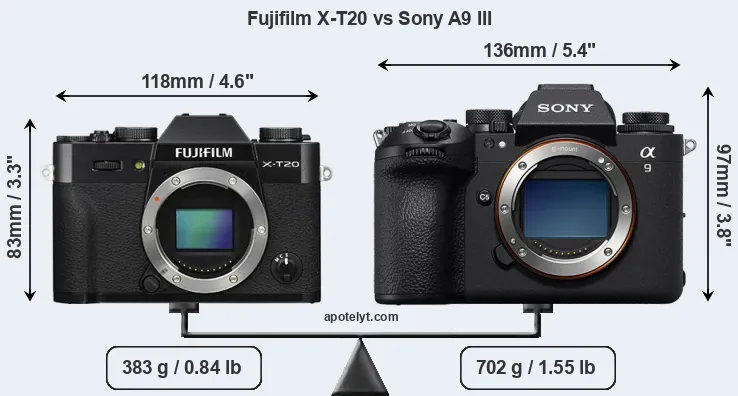 Size Fujifilm X-T20 vs Sony A9 III