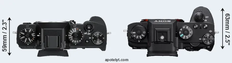 Compare X-T3 versus A9 top