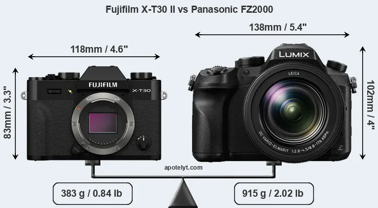 Size Fujifilm X-T30 II vs Panasonic FZ2000