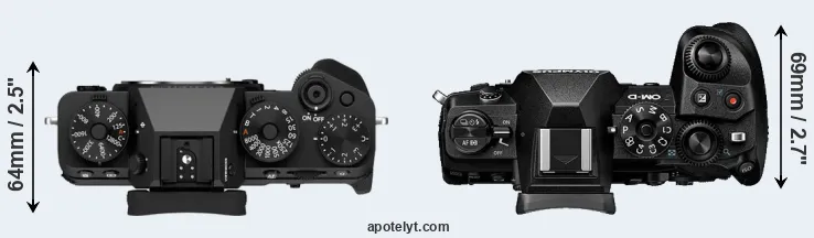Compare X-T5 versus E-M1 III top