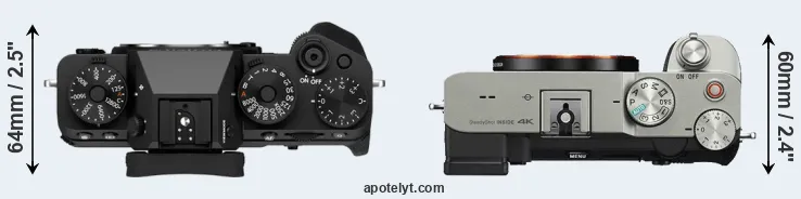 Compare X-T5 versus A7C top