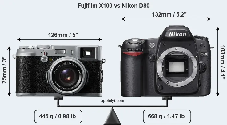 Size Fujifilm X100 vs Nikon D80