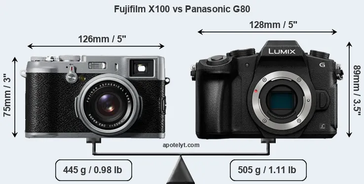 Size Fujifilm X100 vs Panasonic G80