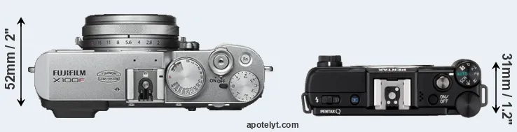 Compare X100F versus Pentax Q top