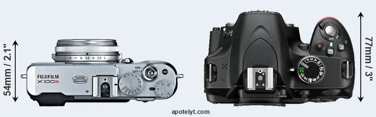 Compare X100S versus D3200 top