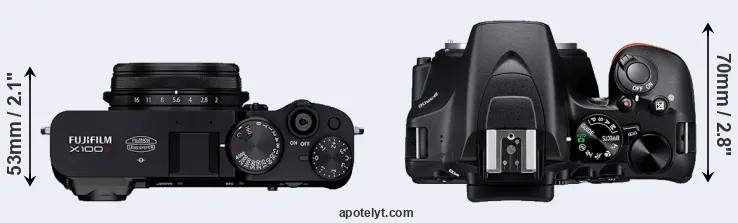 Compare X100V versus D3500 top