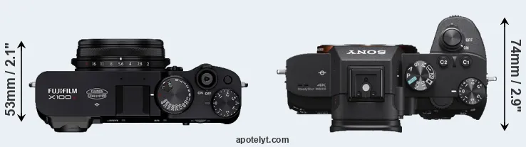 Compare X100V versus A7 III top