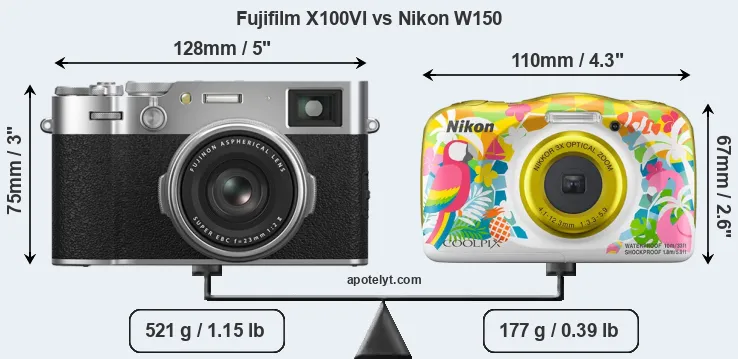 Size Fujifilm X100VI vs Nikon W150