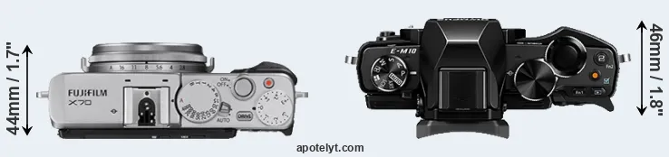Compare X70 versus E-M10 top