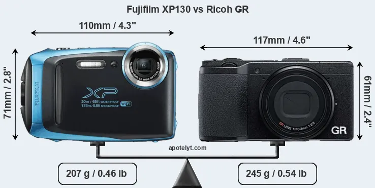 Size Fujifilm XP130 vs Ricoh GR