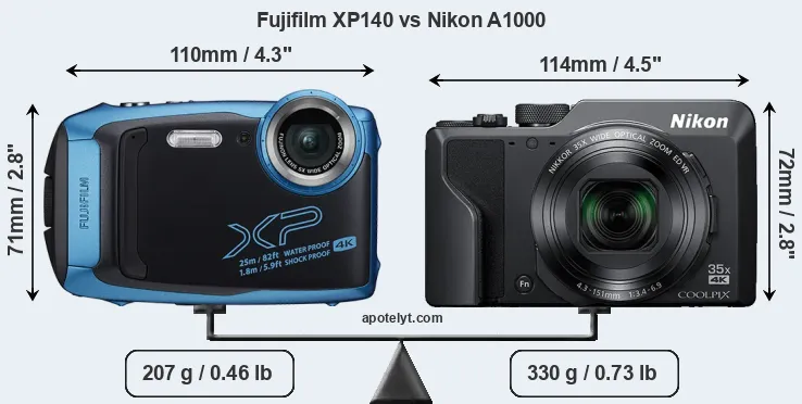 Size Fujifilm XP140 vs Nikon A1000