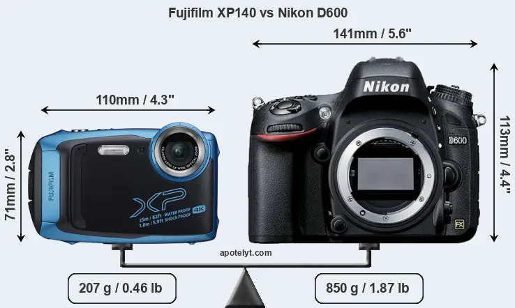 Size Fujifilm XP140 vs Nikon D600