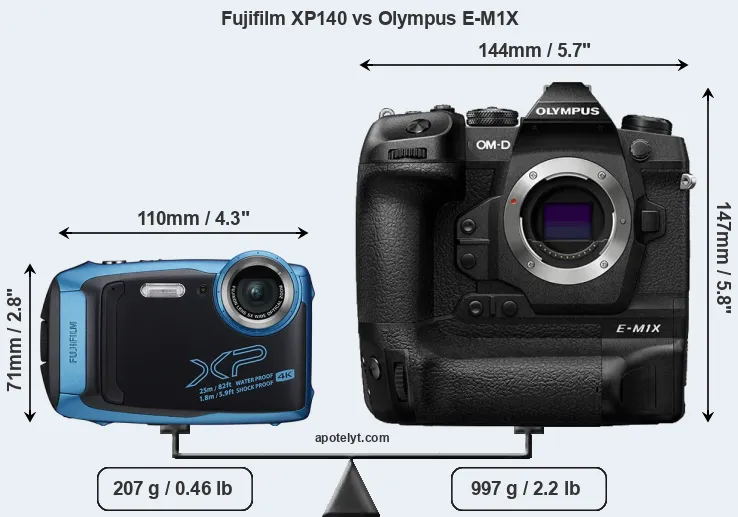 Size Fujifilm XP140 vs Olympus E-M1X