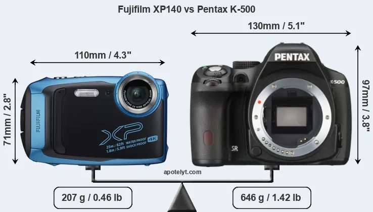 Size Fujifilm XP140 vs Pentax K-500