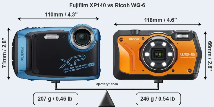 Size Fujifilm XP140 vs Ricoh WG-6