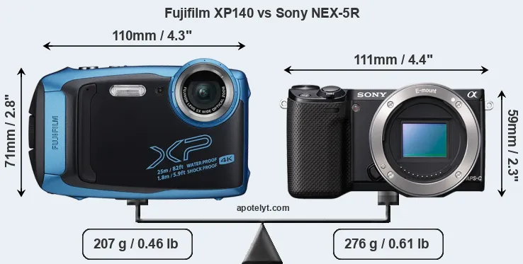 Size Fujifilm XP140 vs Sony NEX-5R